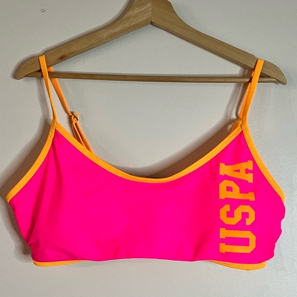 U.S. Polo Assn. Neon Pink & Orange Sports Bra Bikini Top XL - Picture 2 of 16